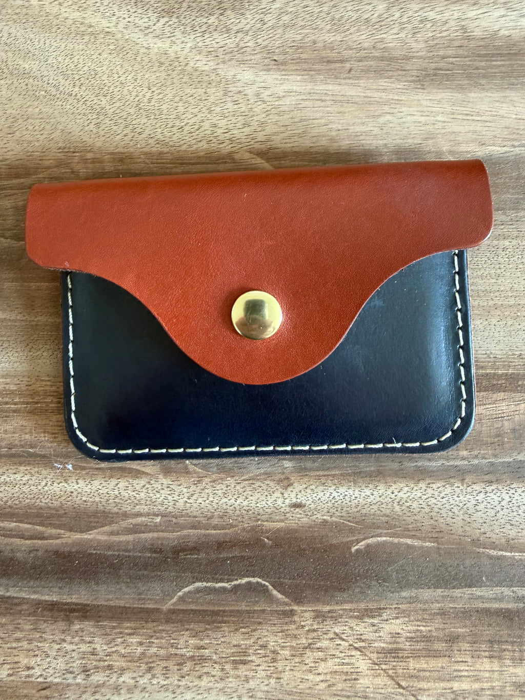 Navy Blue and Brown Leather Snap Wallet