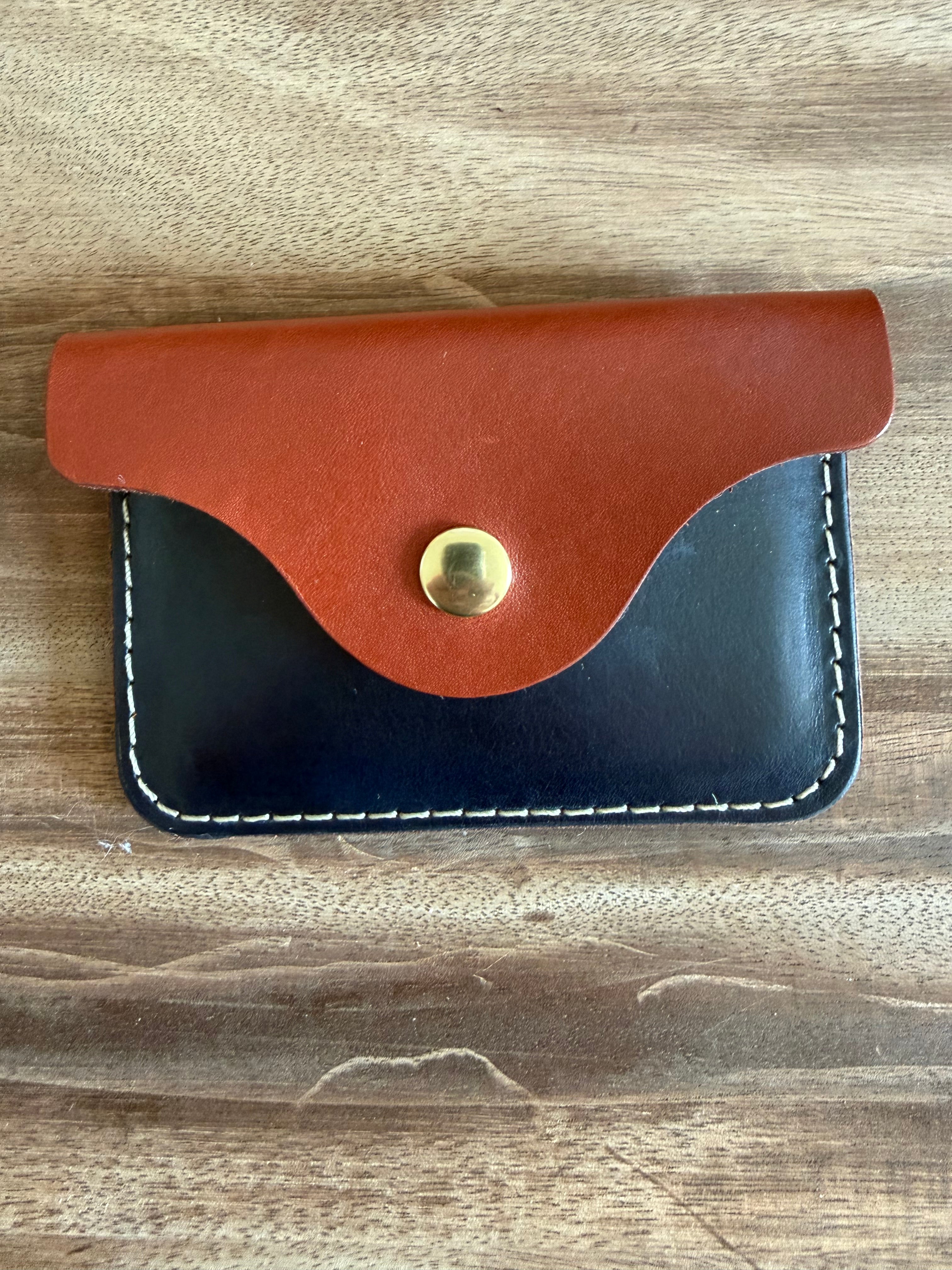 Navy Blue and Brown Leather Snap Wallet