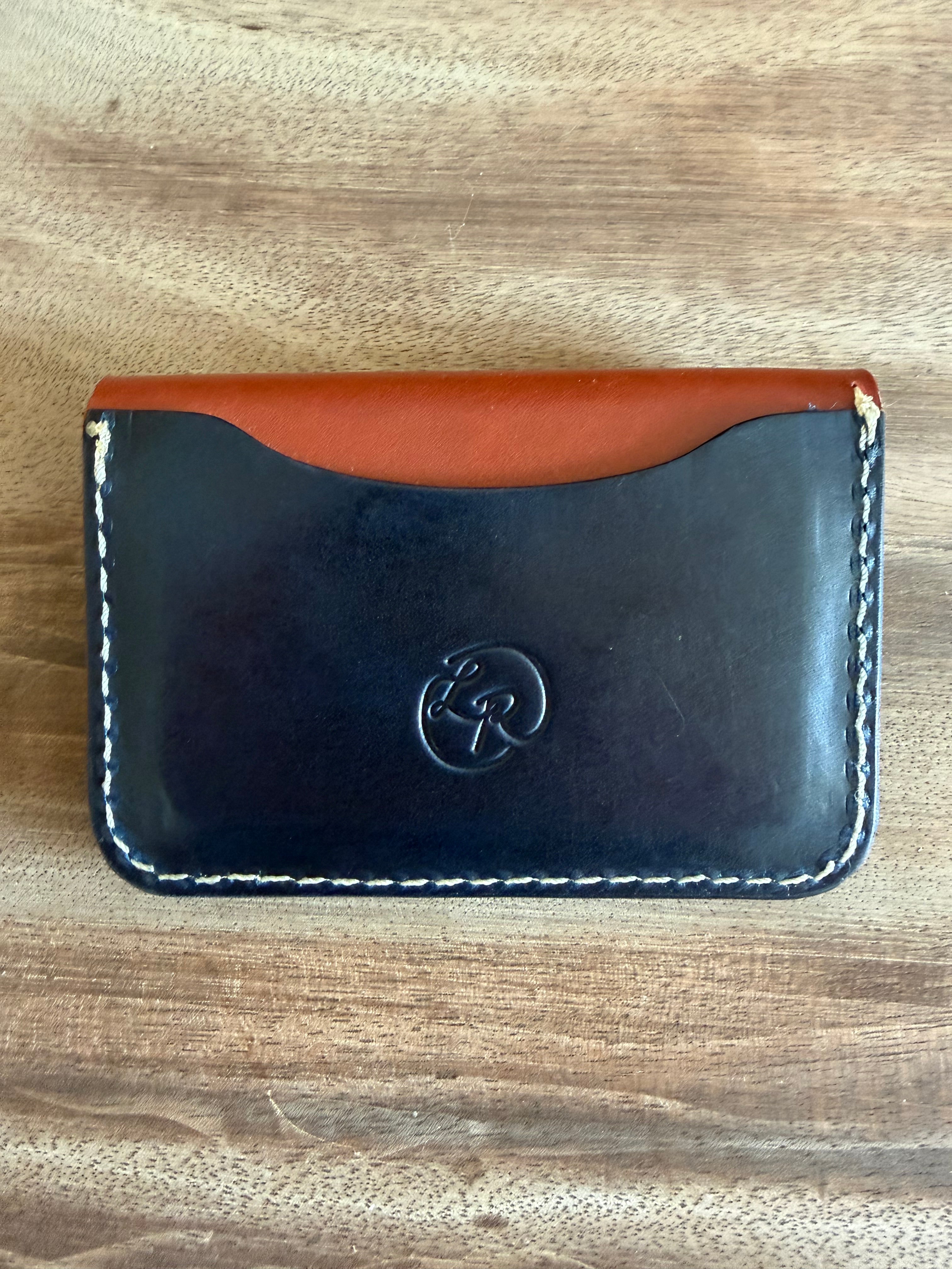 Navy Blue and Brown Leather Snap Wallet