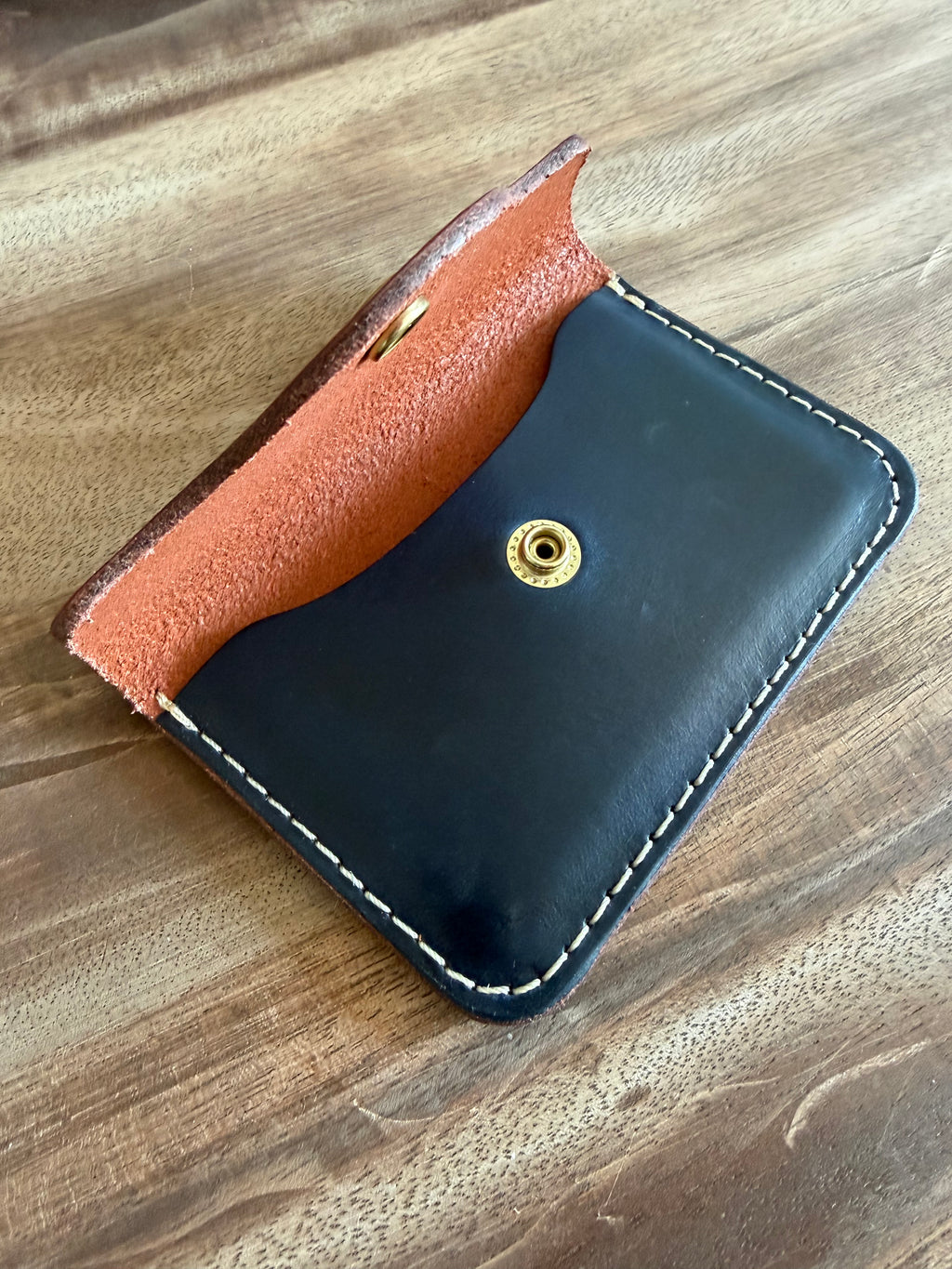 Navy Blue and Brown Leather Snap Wallet